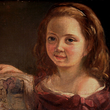 Pintura de Ada Lovelace criança segurando um desenho.
